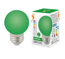 Лампа светодиодная Volpe E27 1W зеленая LED-G45-1W/GREEN/E27/FR/С UL-00005648