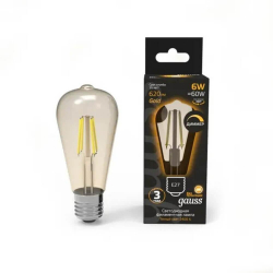 Лампа Gauss Filament ST64 6W 620lm 2400К Е27 golden диммируемая LED 1/10/40 102802006-D