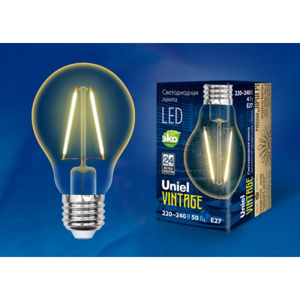 Лампа светодиодная филаментная Uniel E27 6W 2250K прозрачная LED-A60-6W/GOLDEN/E27 GLV21GO UL-00002355