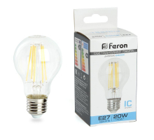 Лампа светодиодная филаментная Feron E27 20W 6400K прозрачная LB-620 38246