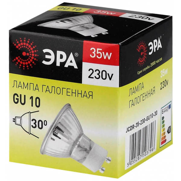 Лампа галогенная ЭРА GU10 35W 2700K прозрачная GU10-JCDR (MR16) -35W-230V C0027385