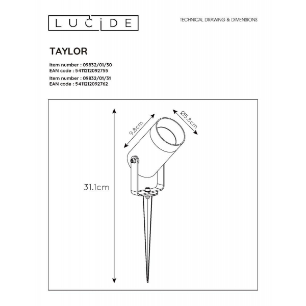 Уличный светильник Lucide Taylor 09832/01/30