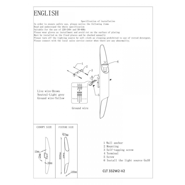 Настенный светильник Crystal Lux CLT 332W2-V2 BL-GO