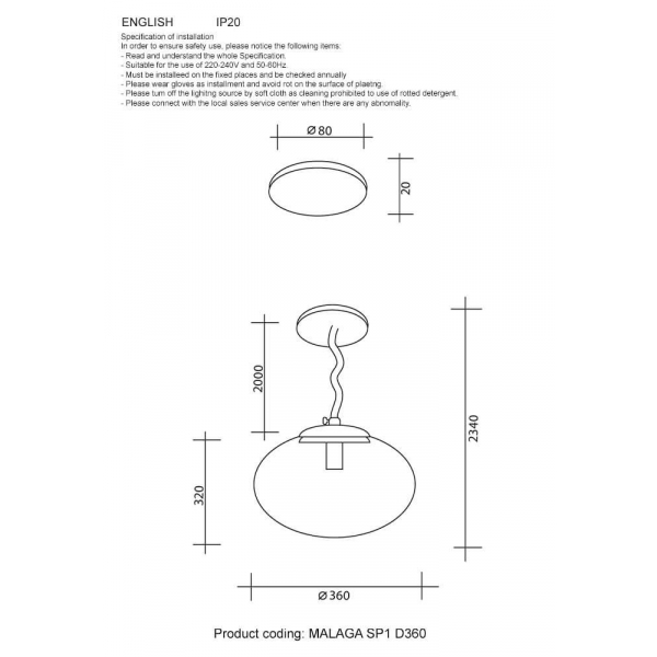 Подвесной светильник Crystal Lux Malaga SP1 D360 Gold