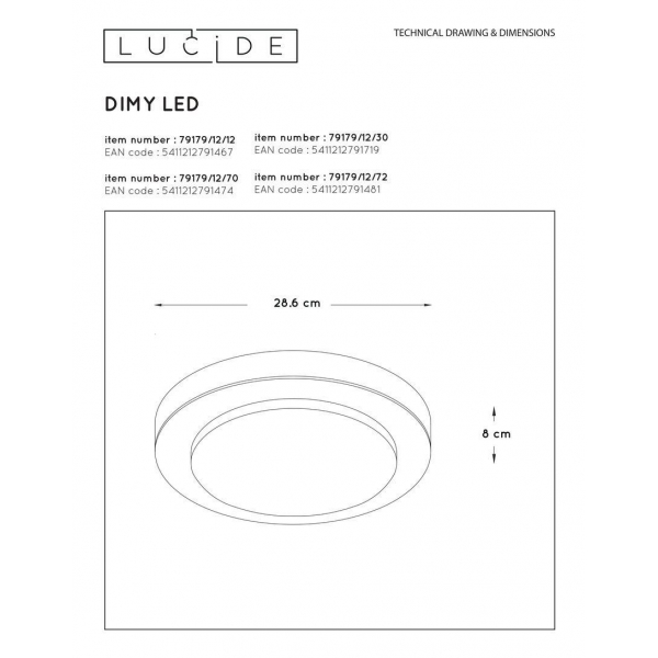 Потолочный светодиодный светильник Lucide Dimy 79179/12/30