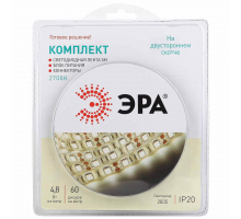 Светодиодная лента ЭРА 4,8W/m 60LED/m 2835SMD теплый белый 5M 2835kit-4,8-60-12-IP20-2700-5m Б0043062