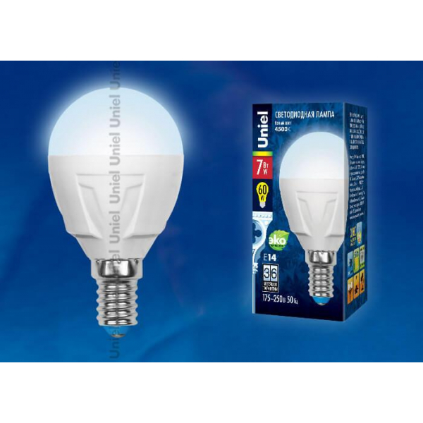 Лампа светодиодная Uniel E14 7W 4000K матовая LED-G45 7W/NW/E14/FR PLP01WH UL-00002417