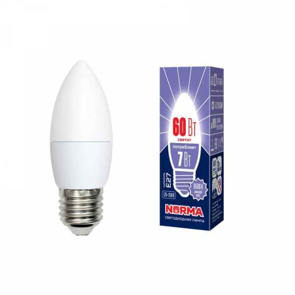 Лампа светодиодная E27 7W 6500K матовая LED-C37-7W/DW/E27/FR/NR UL-00003797