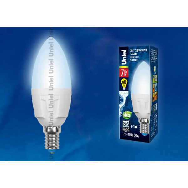 Лампа светодиодная Uniel E14 7W 4000K матовая LED-C37 7W/NW/E14/FR PLP01WH UL-00002411