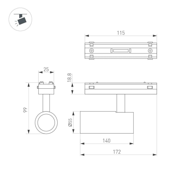 Трековый светодиодный светильник Arlight Mag-Vibe-Spot-R55-18W Day4000 044480