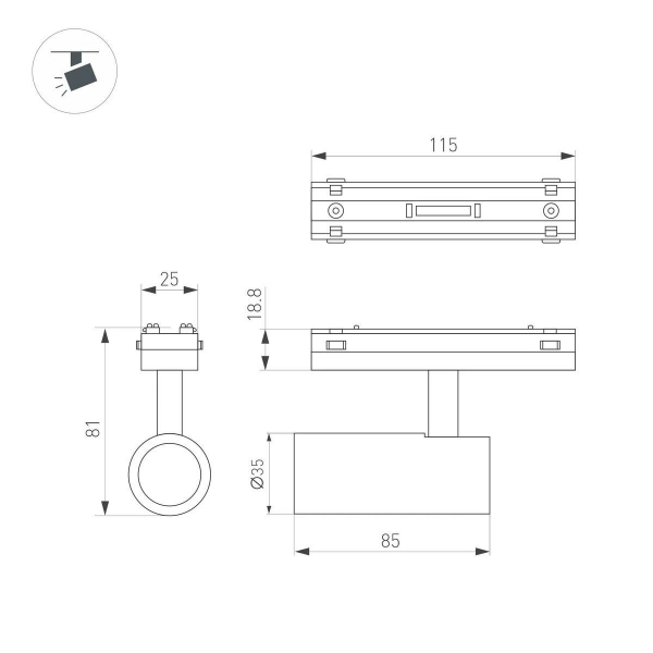 Трековый светодиодный светильник Arlight Mag-Vibe-Spot-R35-8W Day4000 044464