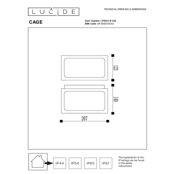 Уличный настенный светильник Lucide Cage 27804/01/29