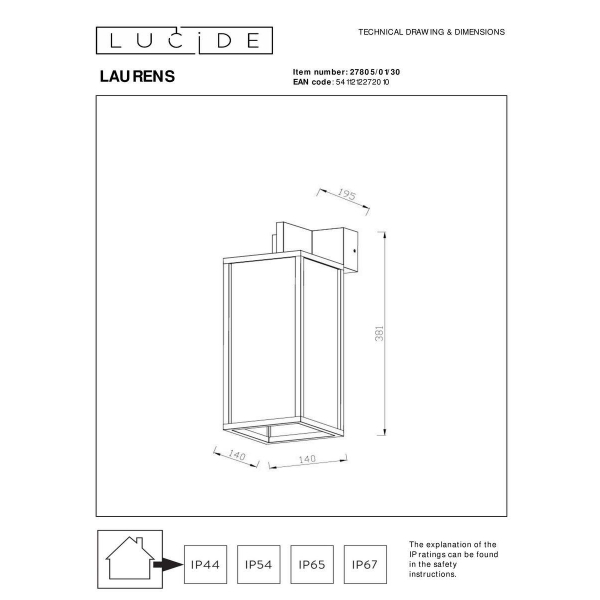 Уличный настенный светильник Lucide Laurens 27805/01/30