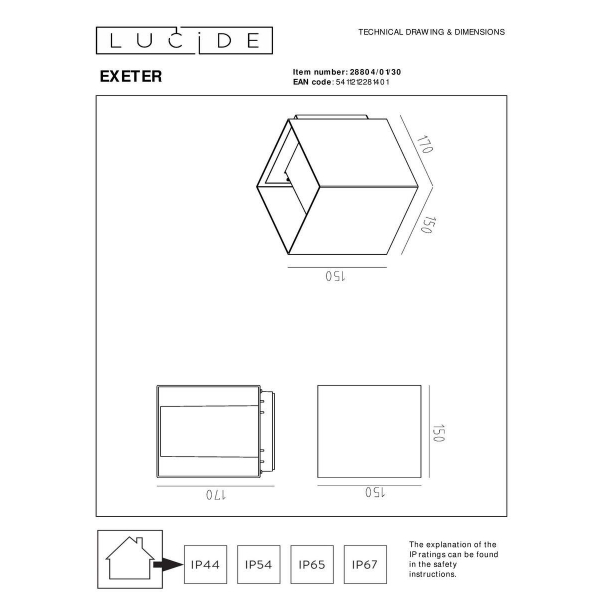 Уличный настенный светильник Lucide Exeter 28804/01/30